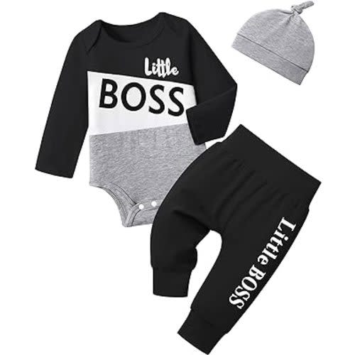 Oranchids Newborn Baby Boy Clothes Color Block Letter Print Long Sleeve Romper+Pants+Hat Fall Winter Outfits 3Pcs
