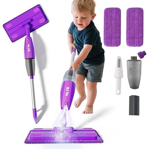 Mini Kids Spray Mop, Kids Mop Toys with Real Water Sprayer, Toddlers Cleaning Toy for Floor, Birthday Gifts for Boys and Girls Age 3 4 5 6, Purple