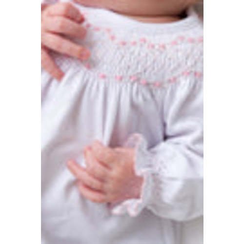 Sweetly Smocked Greeting Gown - Worth Avenue White with Palm Beach Pin