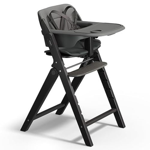 Mamazing GrowPod Pro Wooden Baby High Chair for 6 Months to 300lbs, Easy to Clean with Tray, Compact Foldable Highchair for Kitchen & Dining Room, with 5-Point Safety Harnesses and Guard Bar