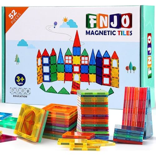 Magnetic Tiles, 52PCS Magnet Building Set, Magnetic Building Blocks,Construction STEM Toys for Kids, Gift for Boys Girls