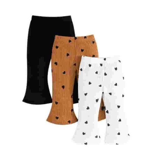 3 Pack Baby Girls Flared Pants flower Prints Elastic Waist Pants Toddler Baby Girl Pants Black 6-9 Months