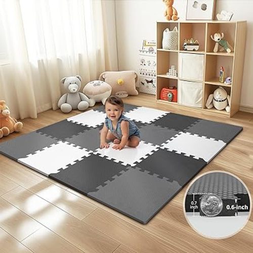16 Tiles Baby Play Mat for Floor, EVA Foam Baby Floor Play Mat with 0.6 Inch Thick Interlocking Foam Tiles, Foam Floor Tiles for Baby, Toddlers and Kids