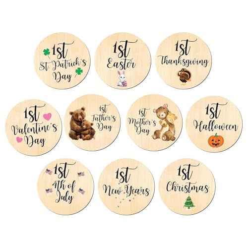 OENIZI My First Holiday Milestone Cards, Baby Milestone Holiday Wood Discs Marker, Wood Milestone Card, Baby Milestones, Photo Prop(Holiday)