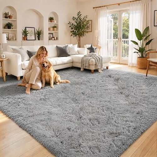 8x10 Area Rugs for Living Room,Light Grey Large Shaggy Soft Plush Furry Rug