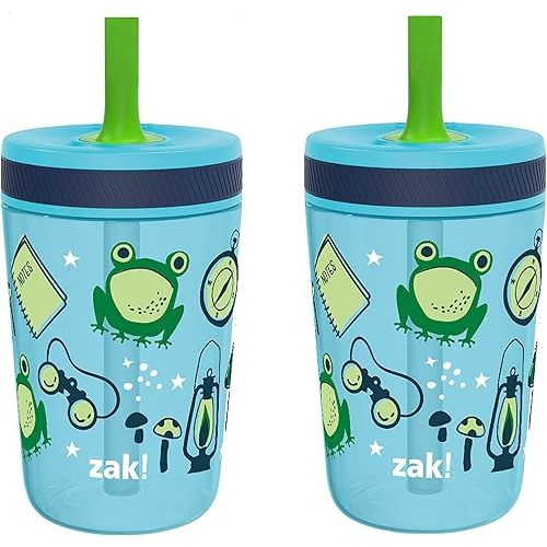 Zak Designs Kelso 15 oz Tumbler 2pc Set, (Campout) Leak-Proof Screw-On Lid with Straw Made of Durable Plastic and Silicone, Perfect Cup Bundle for Kids