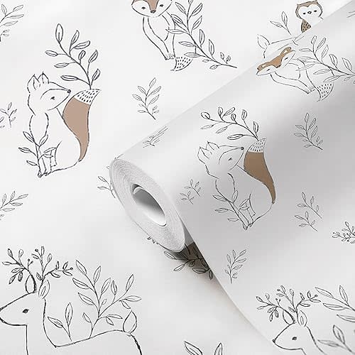 Crane Baby Forest Wallpaper for Boys & Girls, Woodland Decor, 21" W x 270" H, Animal Print, Gender Neutral, Woodland Nursery Decor