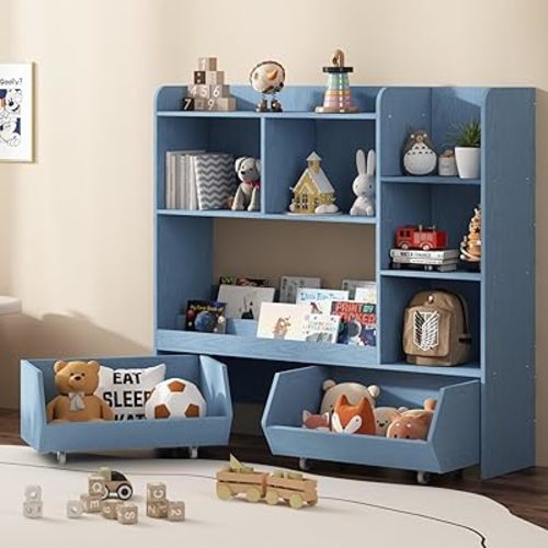ZOPEND Bookshelf Toy Storage Organizer, Kids Bookshelf and Cabinet for Boys and Girls, Muti-Functional Kids Display Bookcase and Storage Bin with Moveable Drawers for Children Nursery Room