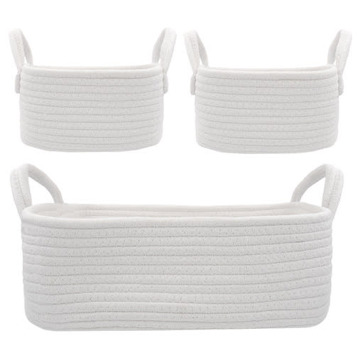 3 Piece White Cotton Rope Storage Set