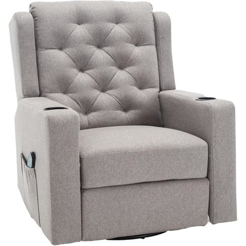 330lbs Oversized Swivel Rocker Recliner Chair with Massage Wide Seat Heavy Duty Fabric Reclining Chair, Plus Size Tufted Manual Rocking Glider Chair Recliners for Nursery, Grey