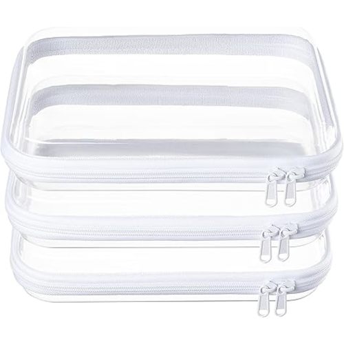 3-Pack Medium Clear Hard Shell Zipper Pouches, Clear Zipper Bags, Hard Case Pouches for Purse & Diaper Bag Organizer,and Travel Essentials(3M)