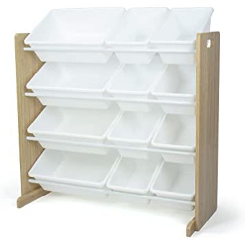 Humble Crew, Natural Wood/White Kids Toy Organizer with 12 Storage Bins