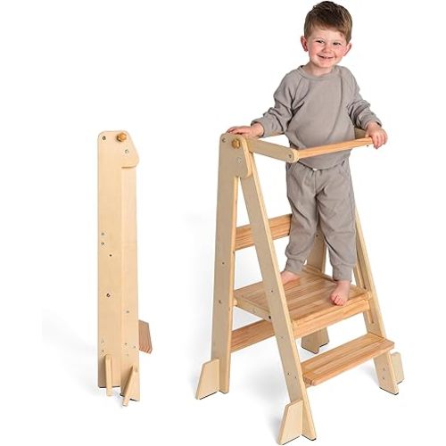 Ocodile Adjustable Foldable Toddler Tower – Folding Tower for Kids | Montessori Toddler Kitchen Stool Helper for Independence
