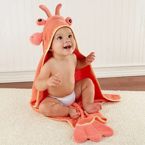 Baby Aspen baby boys Lobster Laughs (Updated Gift Packaging) Hooded Towel, Orange, 1 Count US