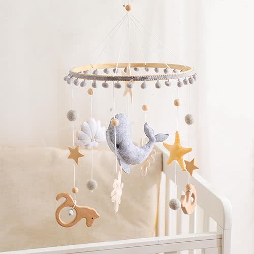 Crib Mobile for Baby Boys Girls Ocean Whale Nursery Mobile Gender Neutral Baby Mobile Handmade Ceiling Mobile Best Gifts for Christmas Birthday Baby Shower