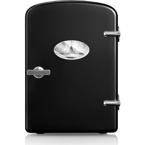 YSSOA 9 Cans Compact Mini Fridge, Warmer and Cooler Portable Refrigerator with Observation, Freon-Free & Eco Friendly, 6L with window, Black