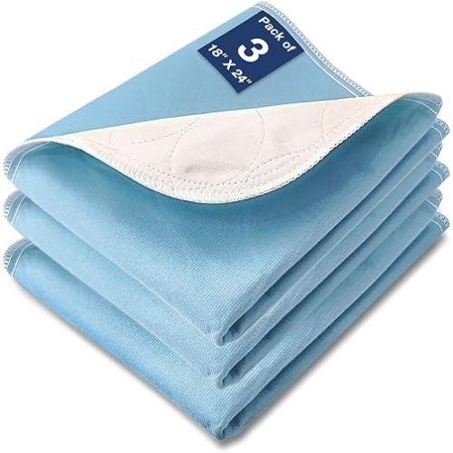 Washable Waterproof Underpads, 18" x 24" (3 Pack) Heavy Absorbency Reusable Incontinence Pads for Crib, Bassinet, Chair, Car Seat, Sofa, Wheelchair