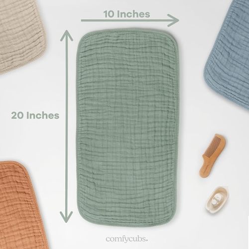Comfy Cubs Muslin Burp Cloths Large 100% Cotton Hand Washcloths Set for Babies, Baby Essentials 6 Layers Extra Absorbent and Soft Boys & Girls Baby Rags for Newborn Registry (Fern 10-Pack, 20" X10") - 10-Pack 20"X10"