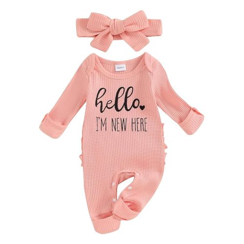 Newborn Girl Clothes Baby Girl Coming Home Outfit Zipper One-piece Outfits Ruffle Footie Bodysuit Jumpsuit Headband