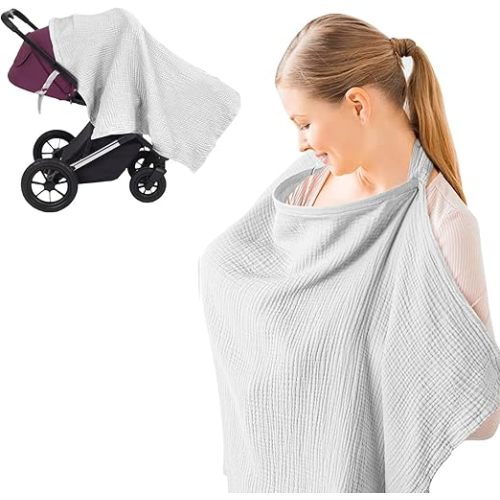 Breastfeeding Nursing Cover, 100% Cotton Nursing Scarf cover Mother Nursing Apron, (Khaki)