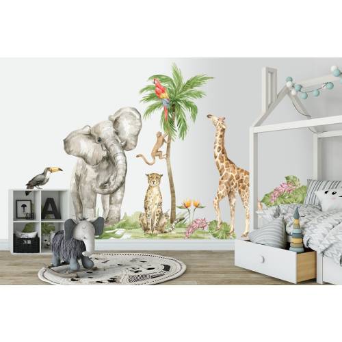 XL Safari Fabric Wallsticker set for kids, safari animals, wall decal, africa watercolor decal set, nursery peel and stick nursery walldecor