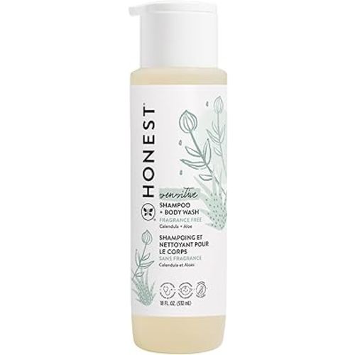 The Honest Company 2-in-1 Cleansing Shampoo + Body Wash for Sensitive Skin | Gentle for Baby | Naturally Derived, Tear-free, Hypoallergenic | Fragrance Free, 18 fl oz