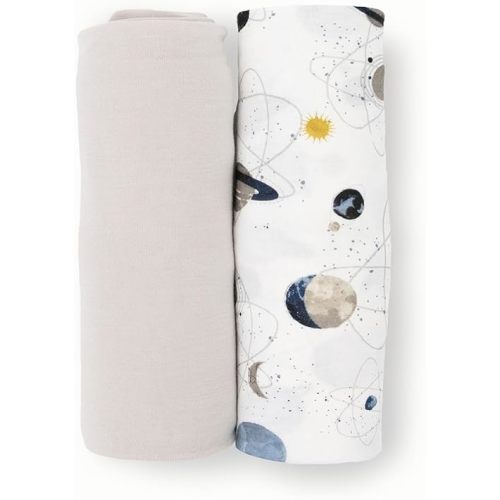 Little Unicorn Stretch Knit Swaddle Blanket | Set of 2 | Super Soft | Swaddling, Burping, Nursing | Newborns and Infants | Large 47” x 47” | Machine Washable | Planets