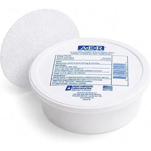 Birchwood Laboratories A-E-R Pre-Moistened Medicated Cooling Witch Hazel Pads For Hemorrhoid & Postpartum Relief, 40 Count