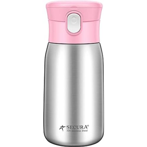 Secura Vacuum Insulated Stainless Steel Straw Water Bottle with Handle, 350ml 12oz, Pink