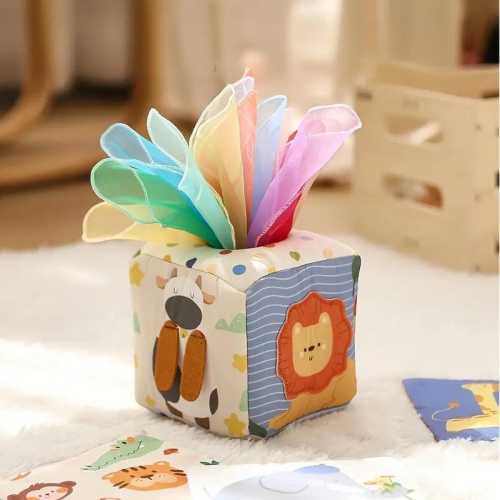 Montessori Baby Toy Cotton Tissue Box, Non-Toxic & BPA-Free Play, Sensory Development Toy for Babies, Montessori Toy Gift, Baby Shower Gift