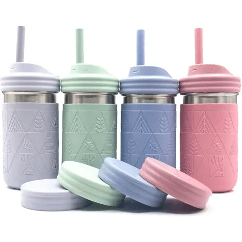 Elk and Friends 14oz Stainless Steel Tumbler Cups with Silicone Straws | Spill Proof Drinking Cups for Kids | Dishwasher Safe