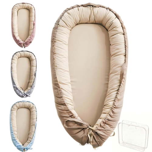 LOVE MAGE Baby Playmat for 0-24 Months, Portable Infant Lounger with Carry Handle – light brown