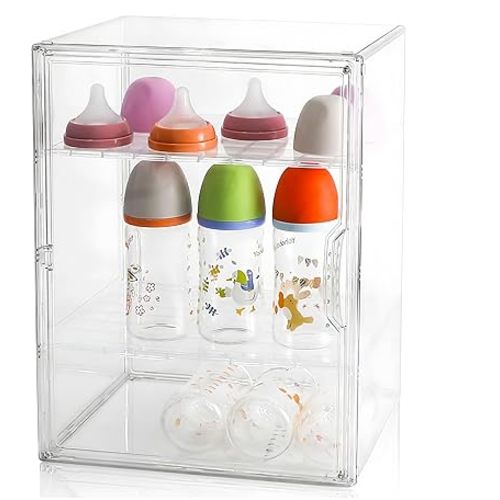 Baby Bottle Organizer – 3-Tier Bottle Storage Organizer Baby for Bottles, Nipples, Pump Parts, Food Jars – Clear Nursery Cabinet for Countertop and Kitchen
