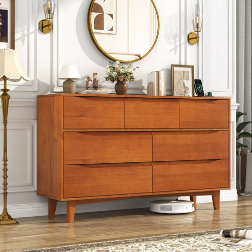 Mercer41 7 Drawer 55.12” Solid Wood Dresser With 2 Sockets and 2 USB Ports & Reviews | Wayfair