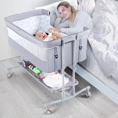 TEAYINGDE Baby Bassinet Bedside Sleeper Bassinet For 0-6 months Baby Unisex (Light Grey)