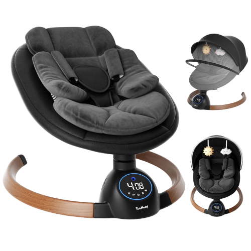 TouHeart Baby Swing, Electric Infant Rocker with Bluetooth & Remote, 5 Speeds, 10 Lullabies, Black