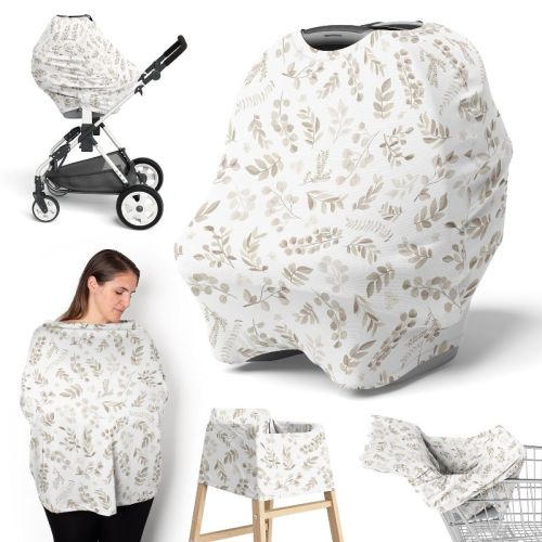 Sweet Jojo Designs Gender Neutral Unisex 5-in-1 Multi Use Baby Nursing Cover Botanical Taupe And Ivory