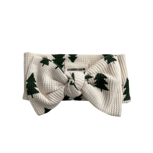 Organic Waffle Knot Bow, Forest Green Trees