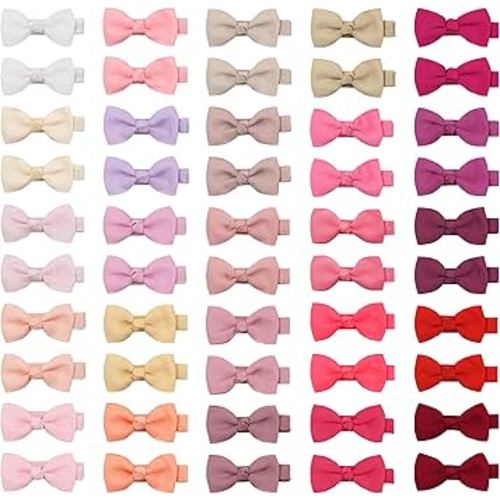 CELLOT Baby Girls Fully Lined Hair Bows Hair Pins, 2' Hair Bows, 50 Pieces/25 Pairs - Infants, Toddlers, Kids Hair Accessories in Pairs - Pink Bow Alligator Hair Clips