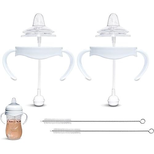 Sippy Cup Conversion Kit for Philips Avent Natural Baby Bottle | 2-Count | with Soft Silicone Sippy Spout Nipples, Weighted Any Angle Straw Ball, Bottle Handles and Straw Cleaning Brush (Sippy Spout)