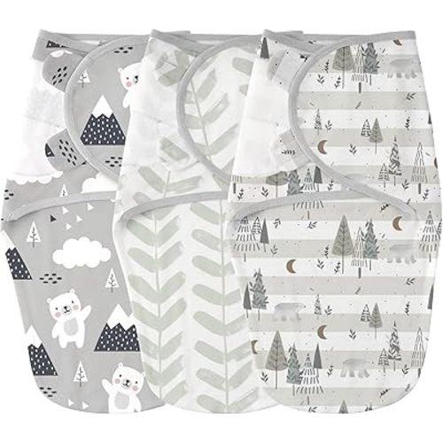 Yoofoss Baby Swaddles for Newborns 100% Cotton, Adjustable Swaddle 0-3 Months 3 Pack Newborn Swaddle Sack, Breathable Soft(Small)
