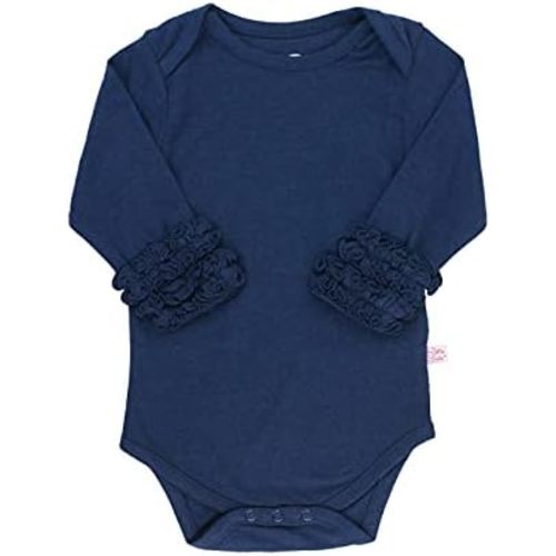 RuffleButts Baby/Toddler Girls Knit Long Sleeve Ruffle Bodysuit with Snaps