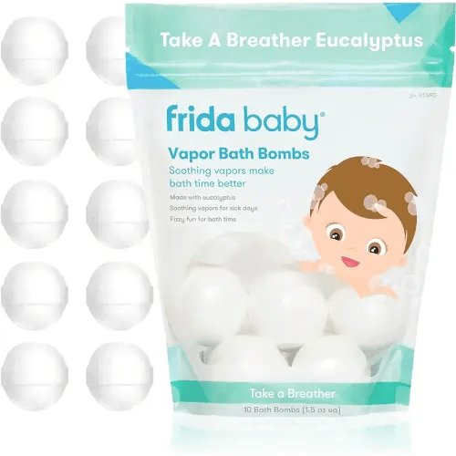 Frida Baby Natural Vapor Bath Bombs for Toddlers & Kids, Eucalyptus Essential Oil Bath Bombs for Aromatherapy, 10 Count