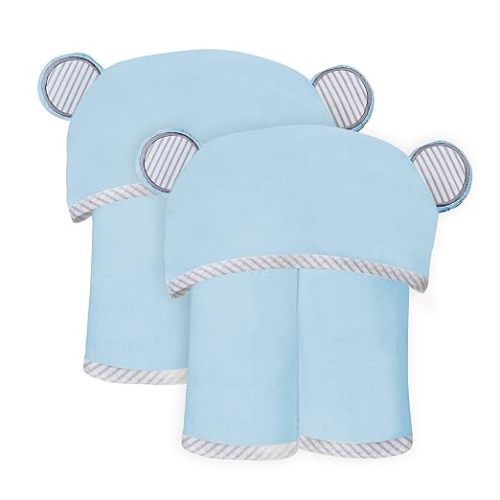 SWEET DOLPHIN 2 Pack Hooded Baby Towel, 100% Rayon Made from Bamboo, Baby Bath Towel with Hood for Babies, Infant, Toddler and Kids, Large 35 x 35 inch - Blue - 35 x 35 Inch （Pack of 2）