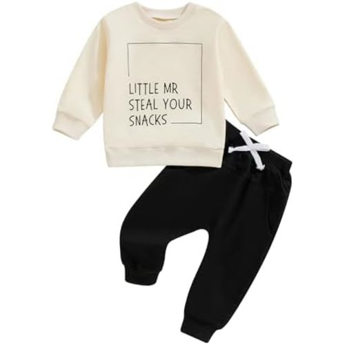 Toddler Boy Fall Winter Outfits Set Letter Contrast Long Sleeve Sweatshirt and Jogger Pants Infant Boy Clothes