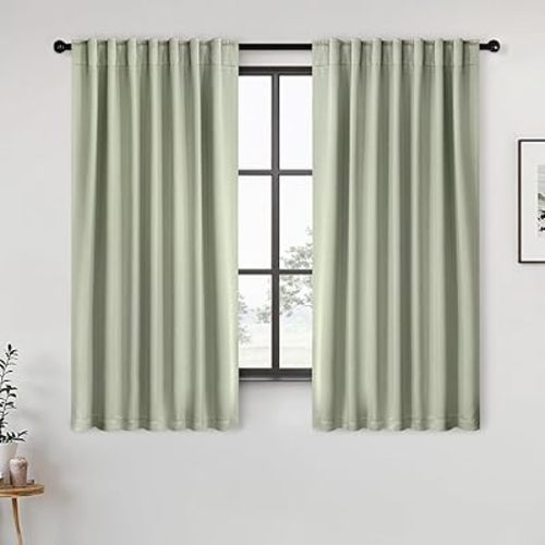 ANRODUO Back Tab Blackout Curtains for Bedroom Living Room, Rod Pocket Pinch Pleated Thermal Insulated Room Darkening Curtains 54 Inches Long 2 Panels, Sage Green, 42 x 54 Inch