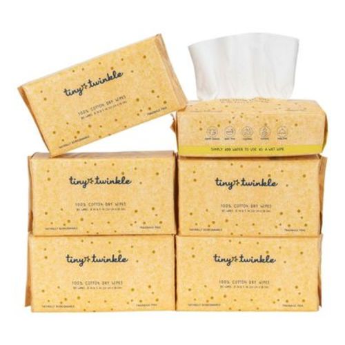 Tiny Twinkle 100% Cotton Baby Dry Wipes, 480 Count – Hypoallergenic, Fragrance‑Free, Dual‑Use Wet or Dry