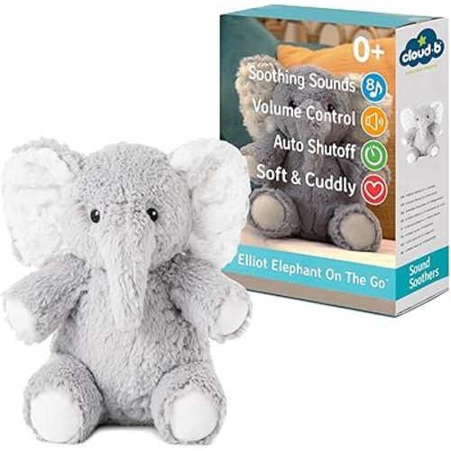 Cloud b Sound Machine with White Noise Soothing Sounds | Cuddly Stuffed Animal | Adjustable Settings and Auto-Shutoff | Ideal for Travel | Elliot Elephant On The Go