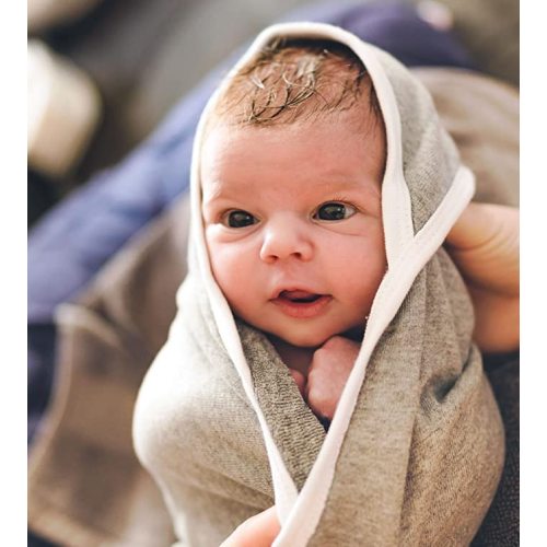 Burts Bees Baby Infant Hooded Towels Honey Bee Organic Cotton, Unisex Bath Essentials and Newborn Necessities, Soft Nursery Towel with Hood Set, 2-Pack Size 29 x 29 Inch - Honeybee/Grey