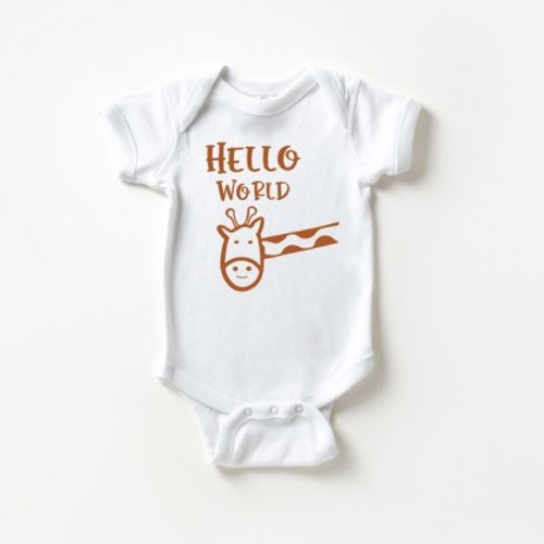 The Juniper Shop Hello World Giraffe Baby Bodysuit, Color: White, Size: newborn
